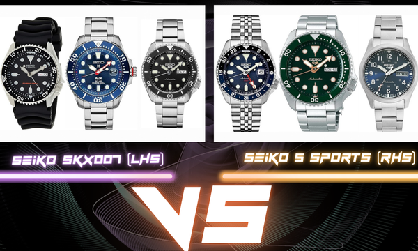 Seiko SKX007 (LHS) vs Seiko 5 Sports (RHS) Seiko SKX007 (LHS) vs Seiko 5 Sports (RHS)