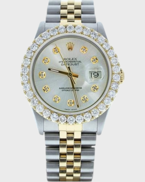 Rolex Datejust 36mm Watch 16233 Custom Silver Diamond Dial & 3CT Diamond Bezel (Preowned)