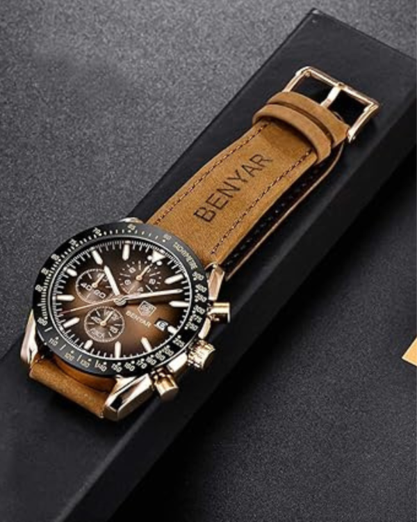 BENYAR Mens Watches Quartz Movement Chronograph Leather Strap Fashion Business Sport Design