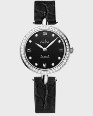 Omega De Ville Prestige Black Dial Black Leather Quartz Ladies Watch 424.18.27.60.51.001