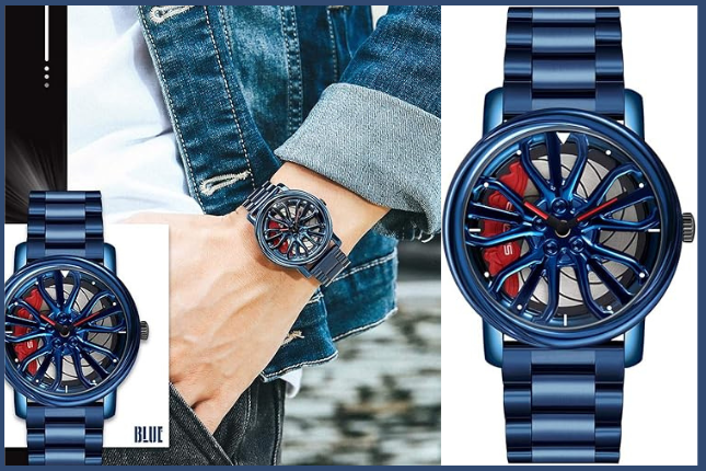 GORBEN Mens Wrist Watch Creative 3D Car Wheel Rotating Watch Fashion