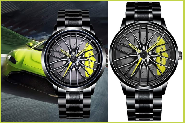 Car Wheel Watch, Stainless Steel Rim Watch with Japanese Quartz